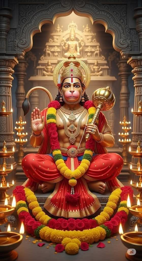 Hanumanji seated in divine glory