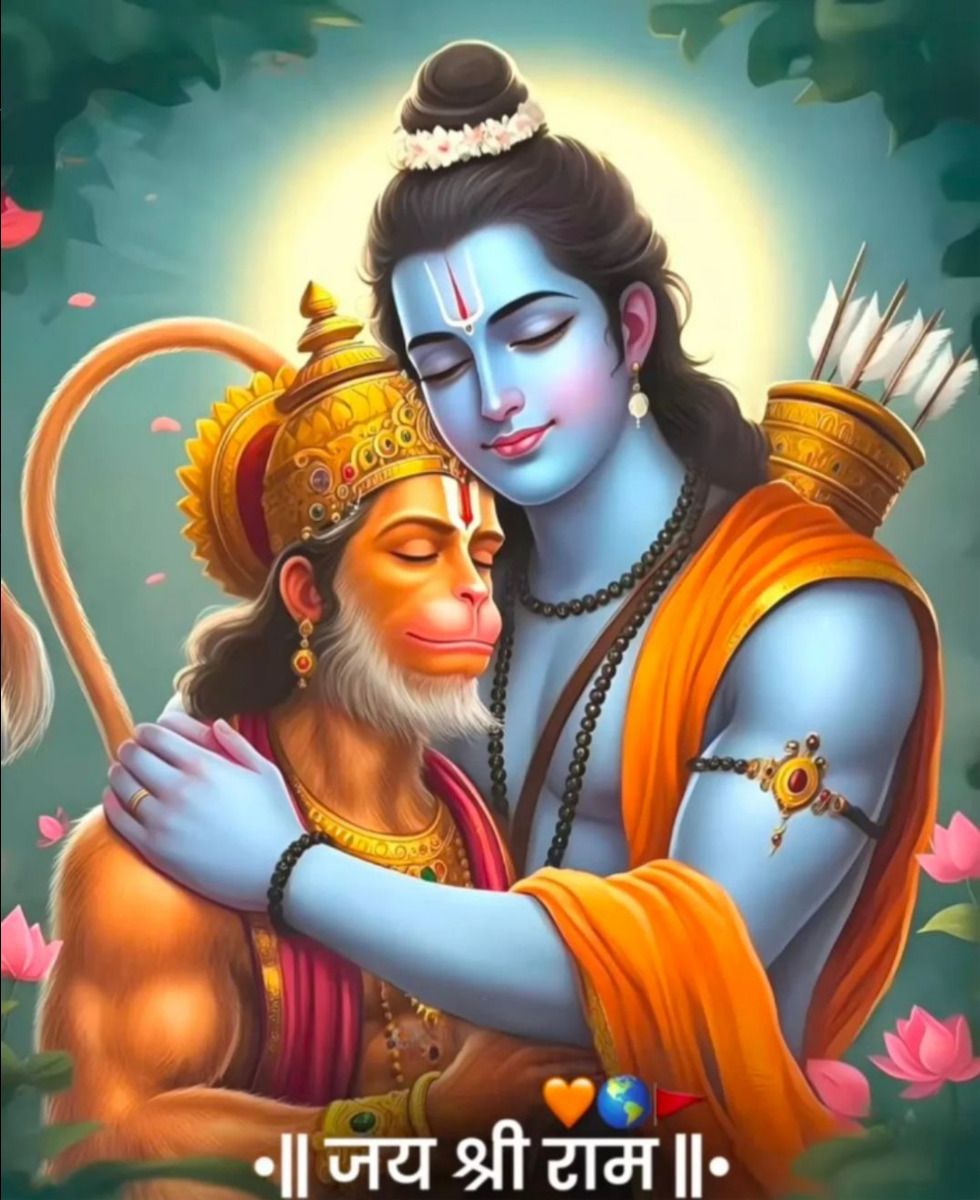 Hanuman lovingly embraces Lord Ram
