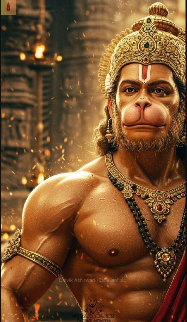 Powerful Hanuman portrait with mace.