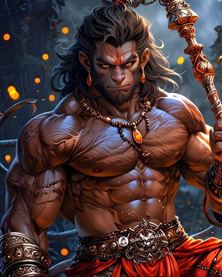 Powerful Hanuman with his mace.
