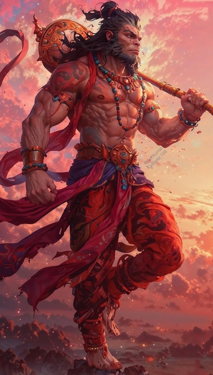 Powerful Hanuman portrait with mace