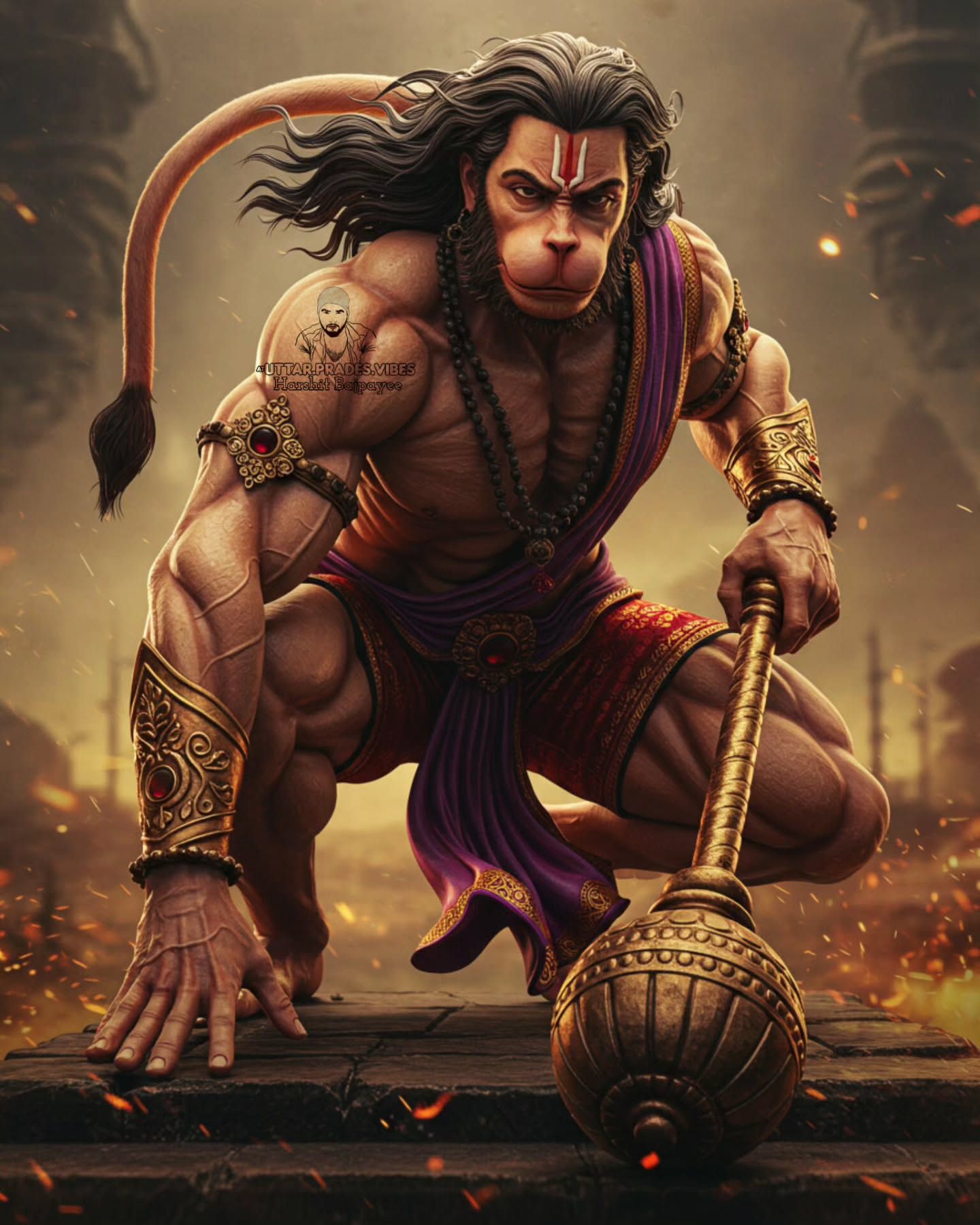 Powerful Hanuman with his mace