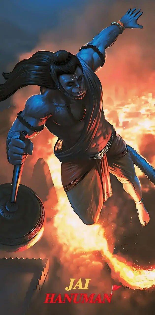 Powerful Hanuman with Mace Illustration