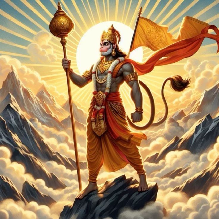 Hanuman standing atop a mountain