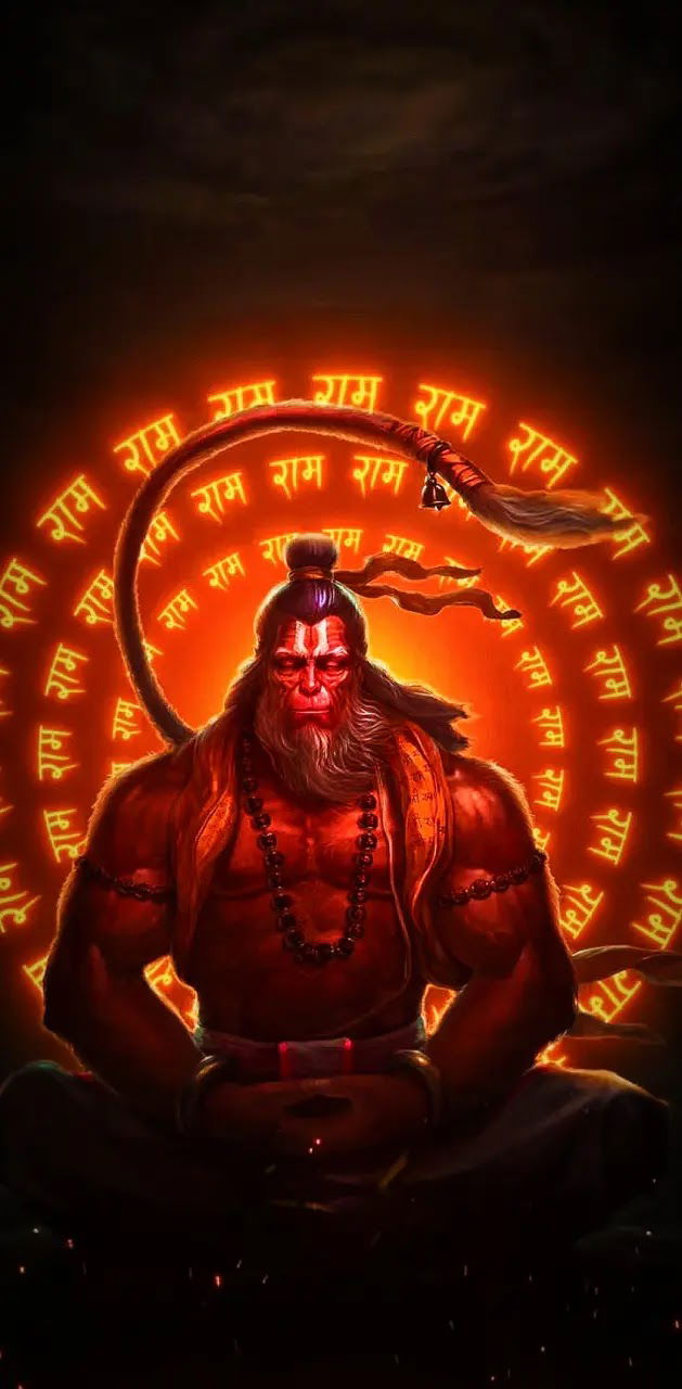 Hanuman carrying Sanjeevani mountain with Ram\'s chant.