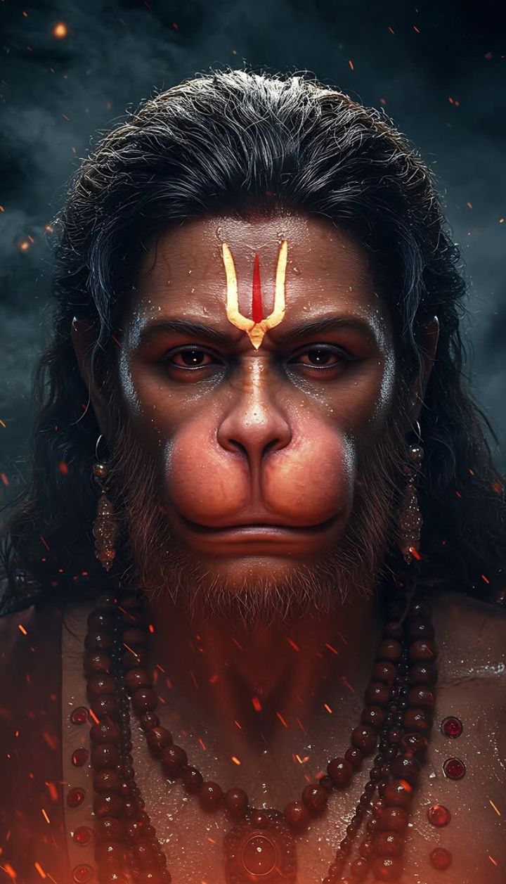 Powerful Hanuman portrait fiery background