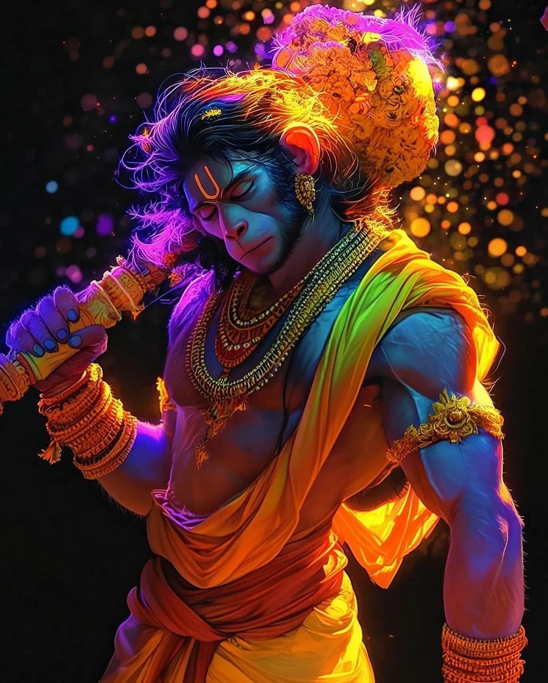 Powerful Hanuman with Mace, divine image