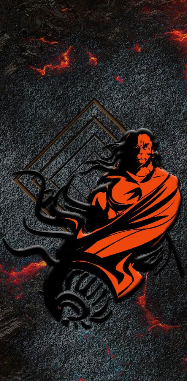 Powerful Hanuman illustration with fiery aura