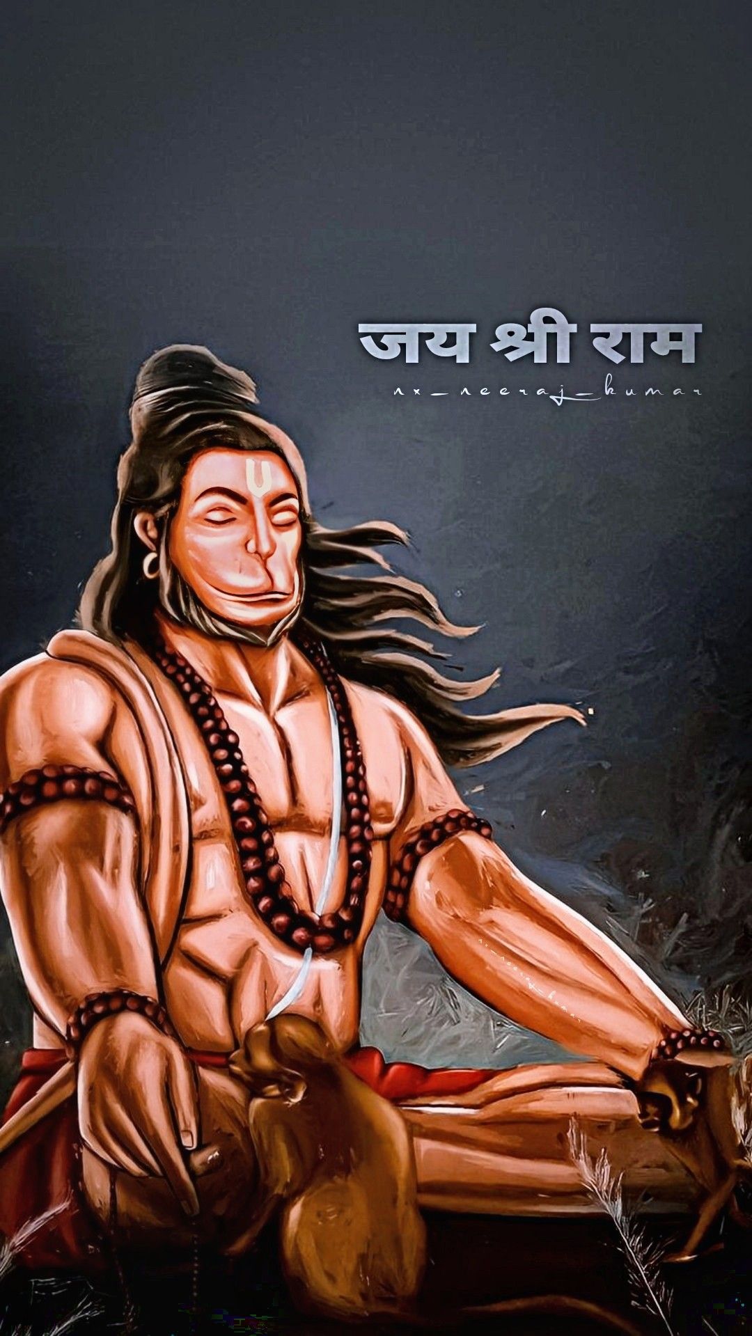 Powerful Hanuman portrait with mace and prayer