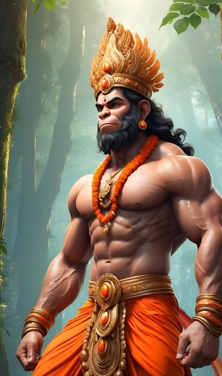Powerful Hanuman portrait in forest setting