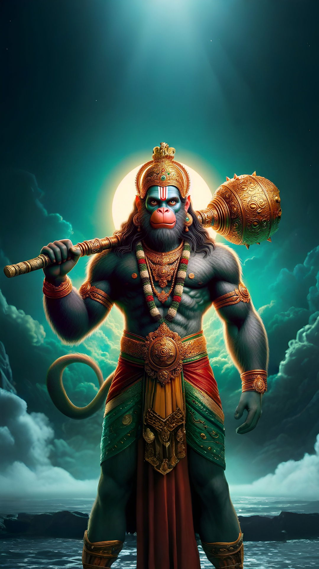 Hanuman wielding his mace, divine protector.