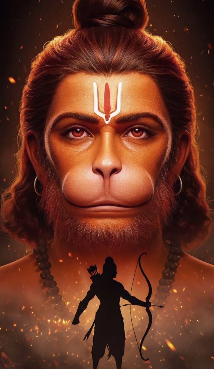 Powerful Hanuman face with Ram silhouette