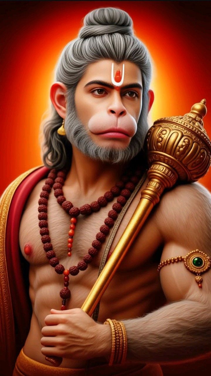 Powerful Hanuman portrait with mace