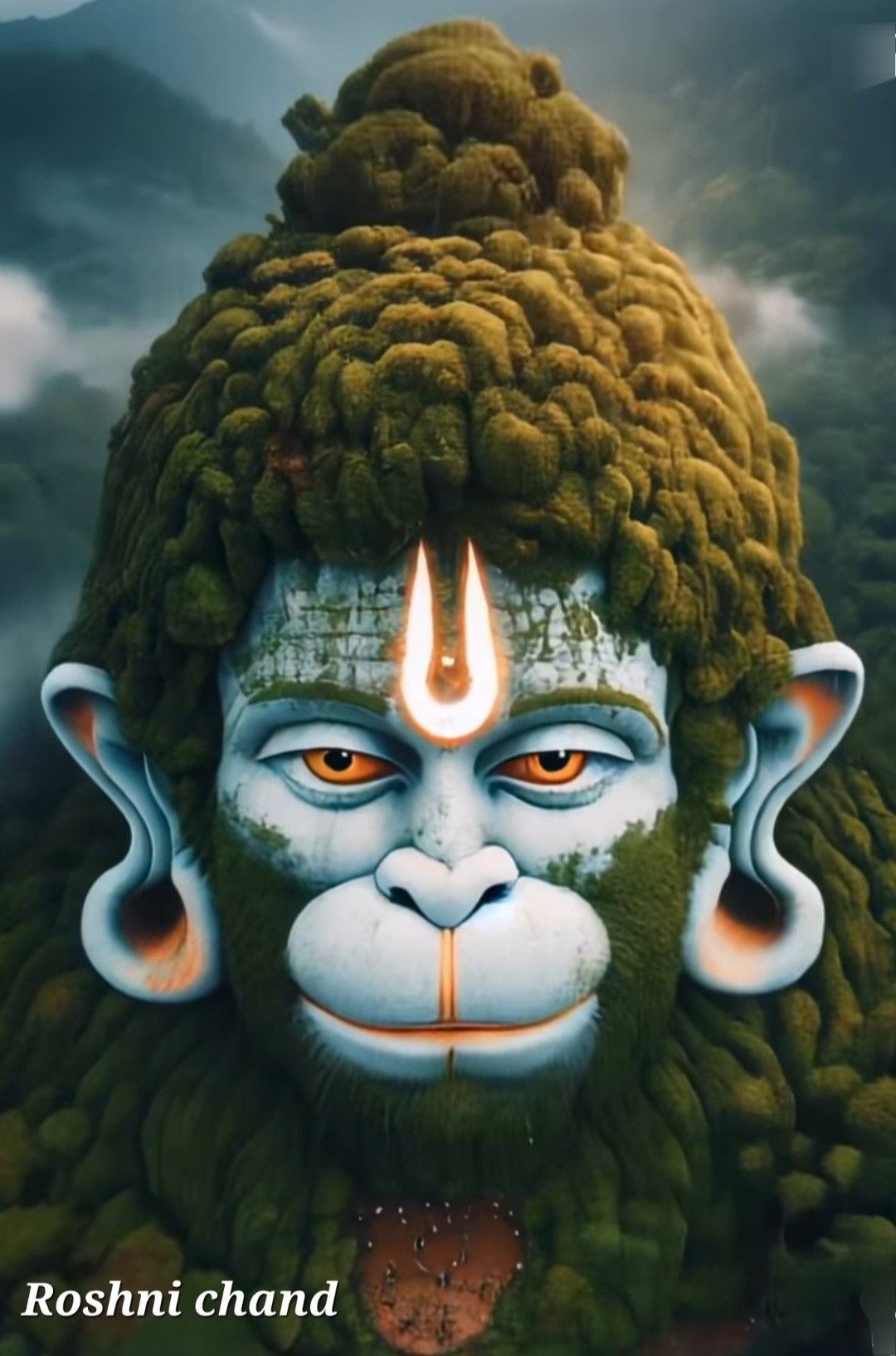 Powerful Hanuman portrait, divine strength.