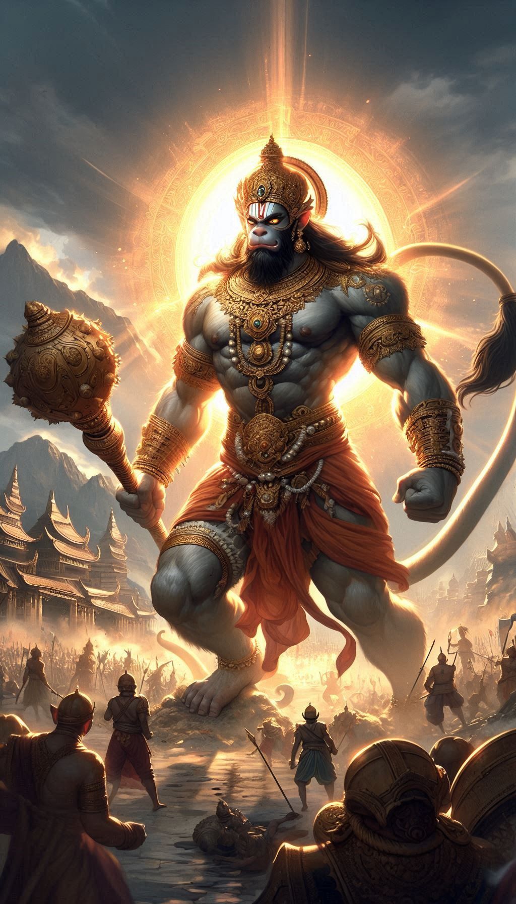 Powerful Hanuman standing with mace