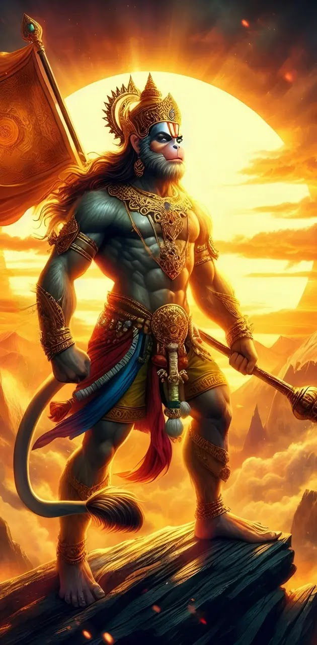 Hanuman standing atop a mountain
