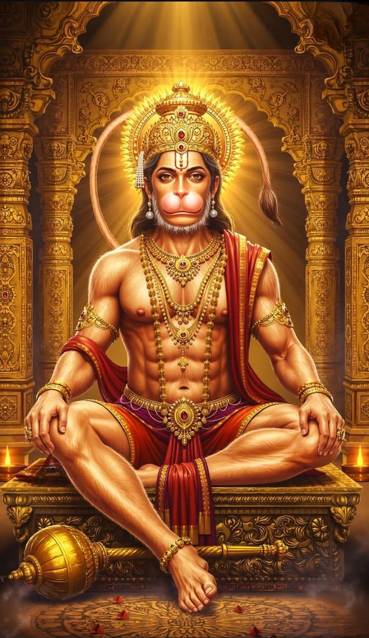 Hanuman seated on golden throne
