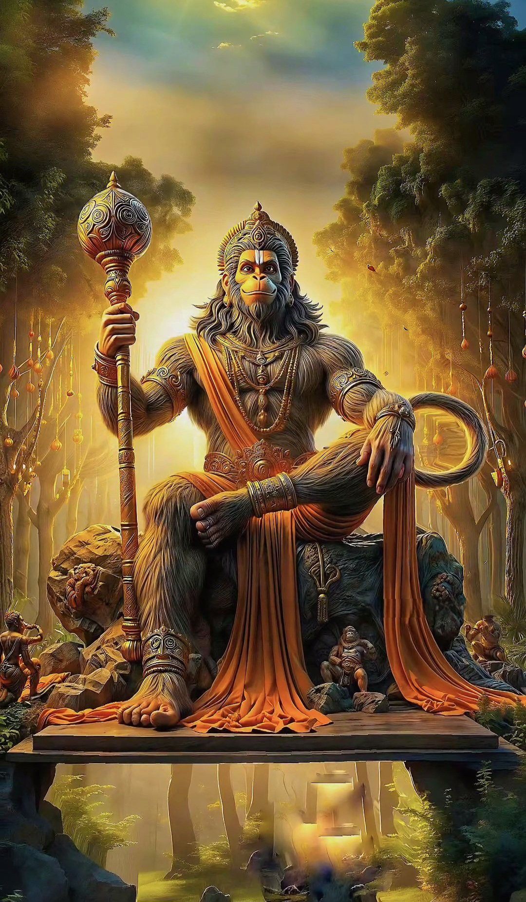Hanuman seated with golden mace