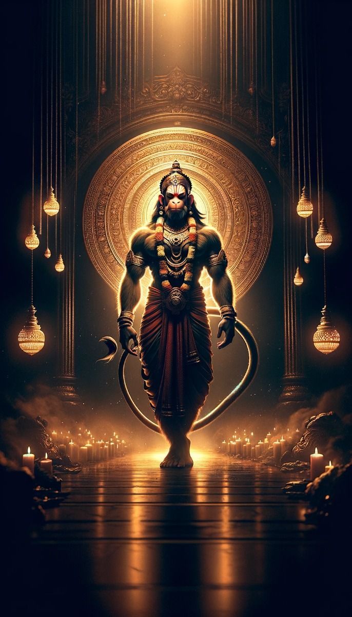 Powerful Hanuman standing with mace