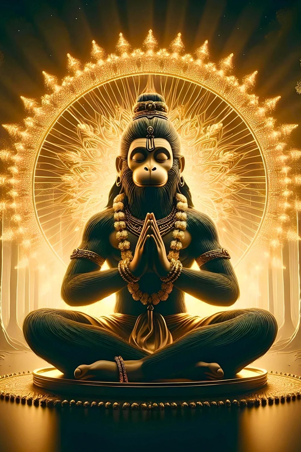 Meditating Hanuman with golden aura