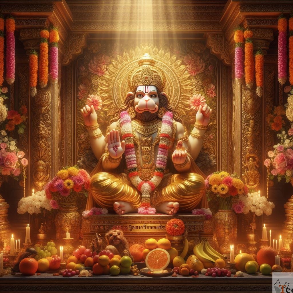 Hanuman in golden temple setting
