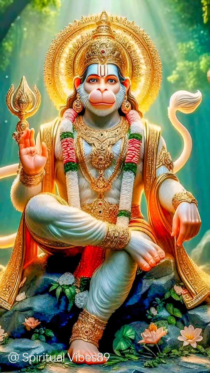 Golden Hanuman portrait with mace
