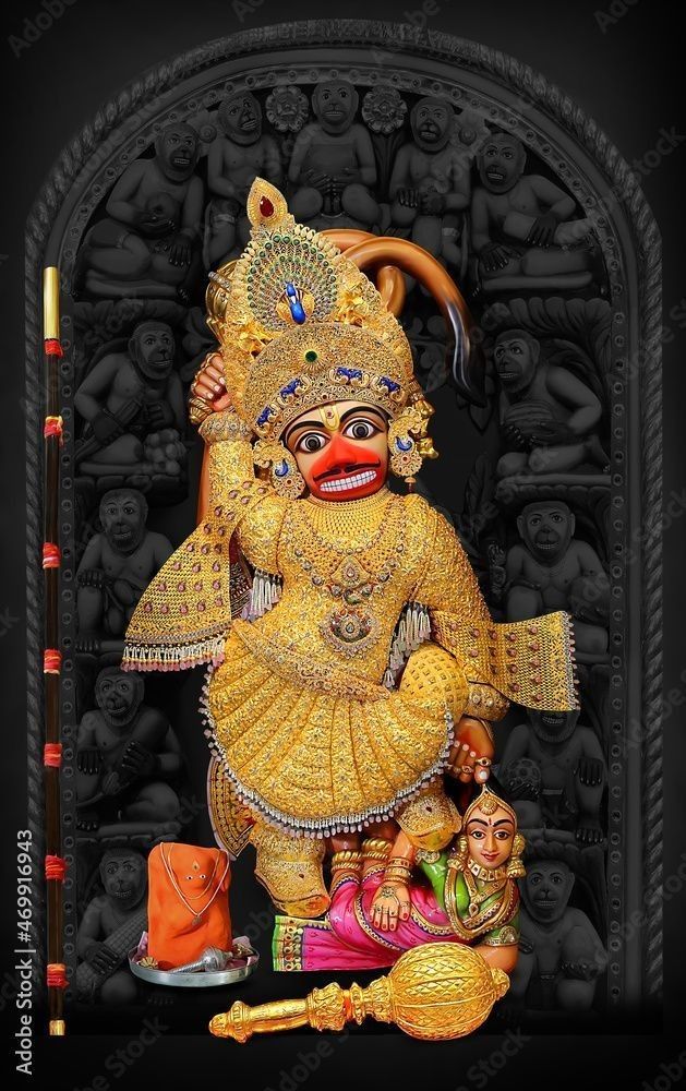 Hanuman with mace, golden and divine
