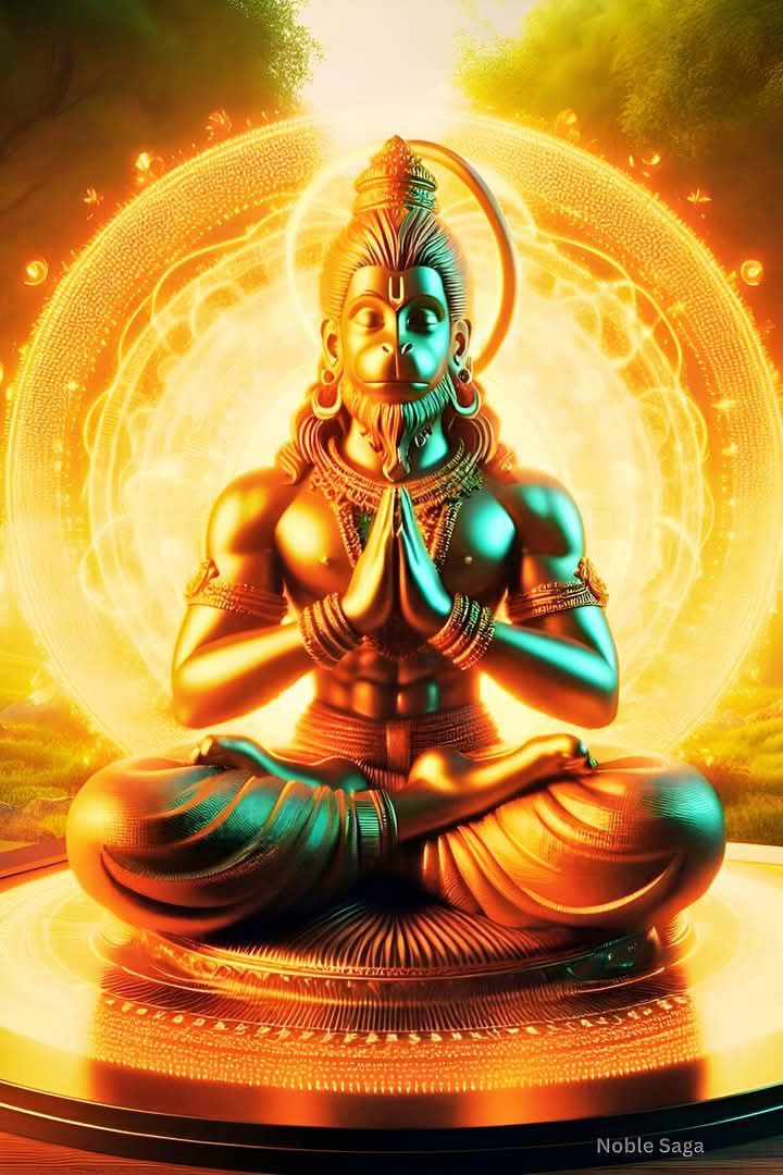 Hanuman in prayer, golden aura