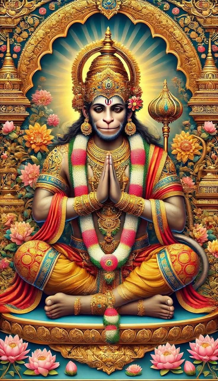 Hanumanji in a prayerful pose, devotional art