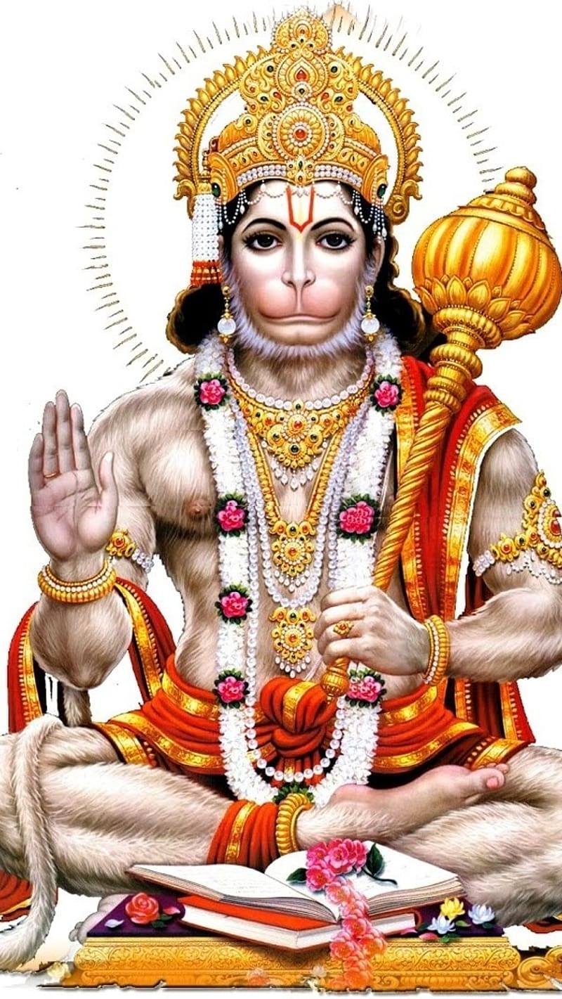 Hanuman holding mace, devotional image.