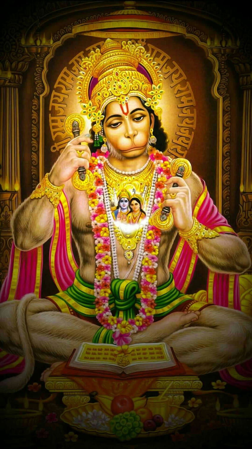 Hanuman with lotus and sacred book
