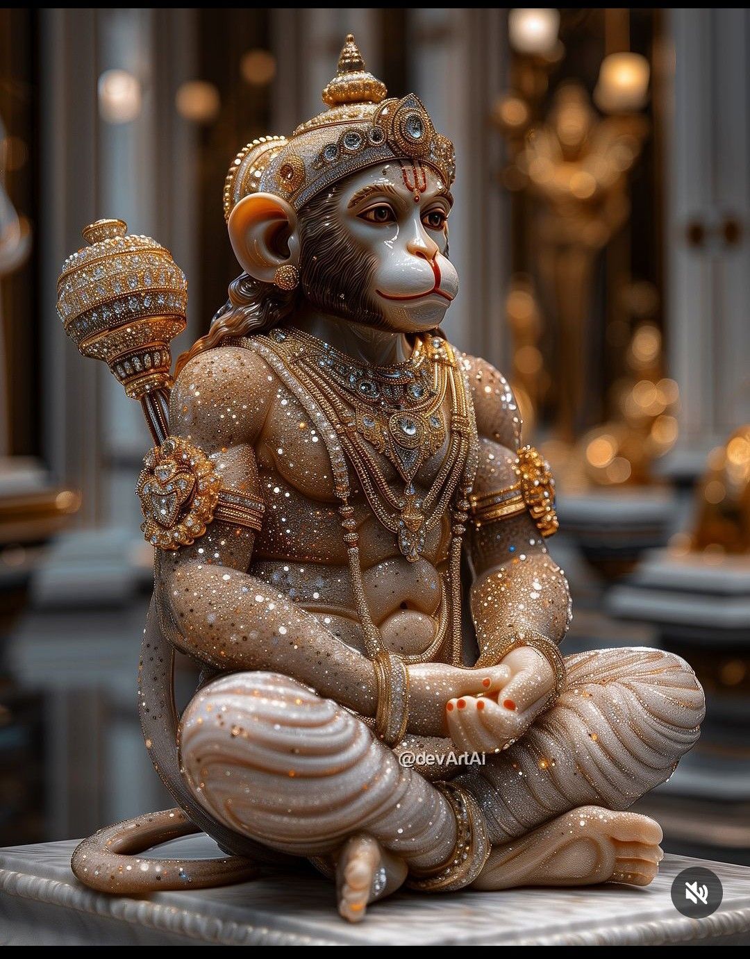 Hanuman adorned with jewels and mace