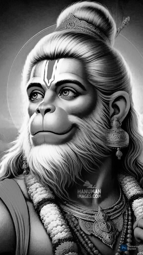 Grayscale portrait of Hanuman, the devotee