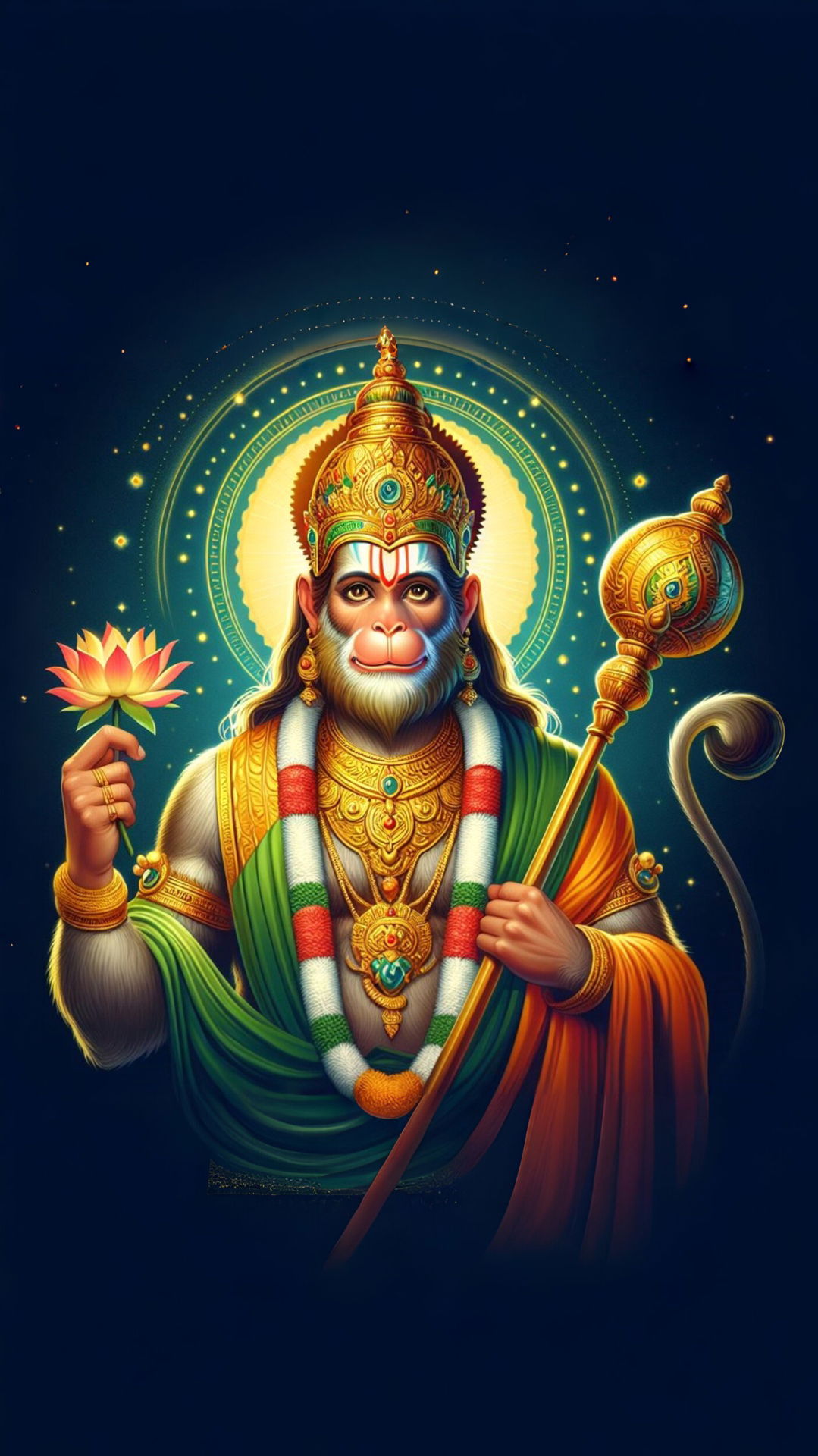 Hanuman holding a lotus flower