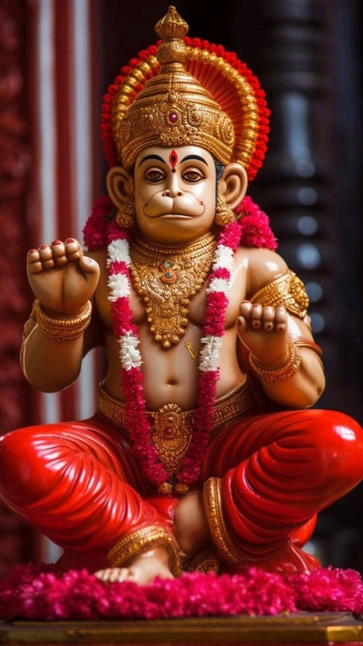 Hanuman sitting in a devotional pose.