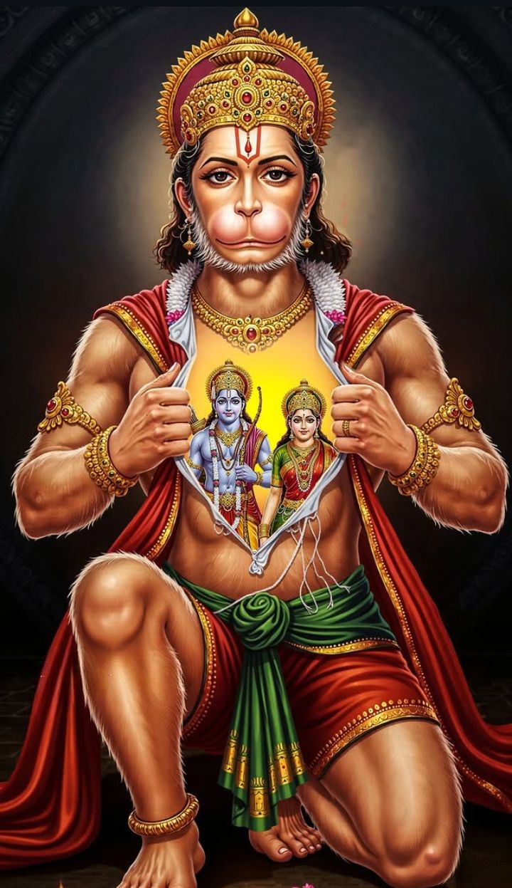 Hanuman displaying Rama and Sita