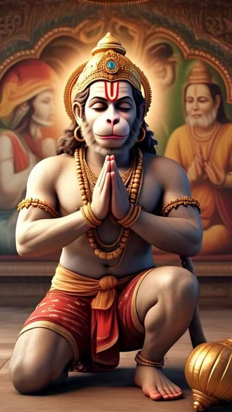 Hanuman in prayer, devotional image.