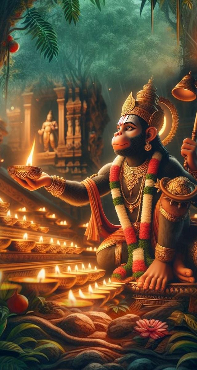 Hanuman offering light to devotees.