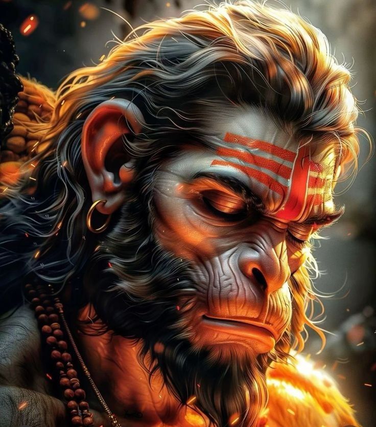 Hanuman\'s serene and powerful face portrait