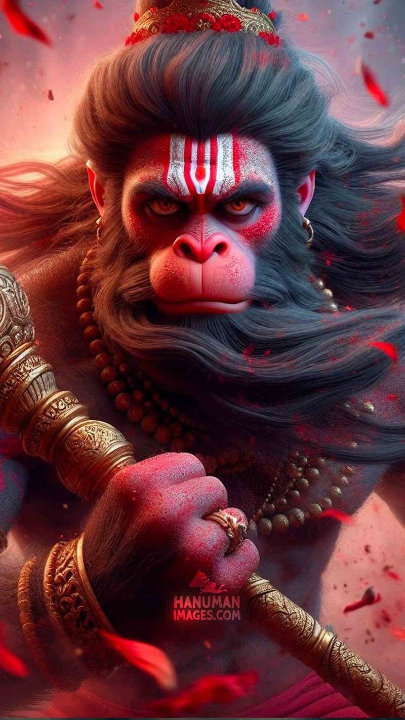Intense portrait of Hanuman, the monkey god.