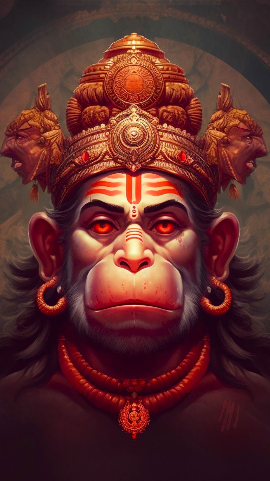 Hanuman\'s powerful, intense face portrait.