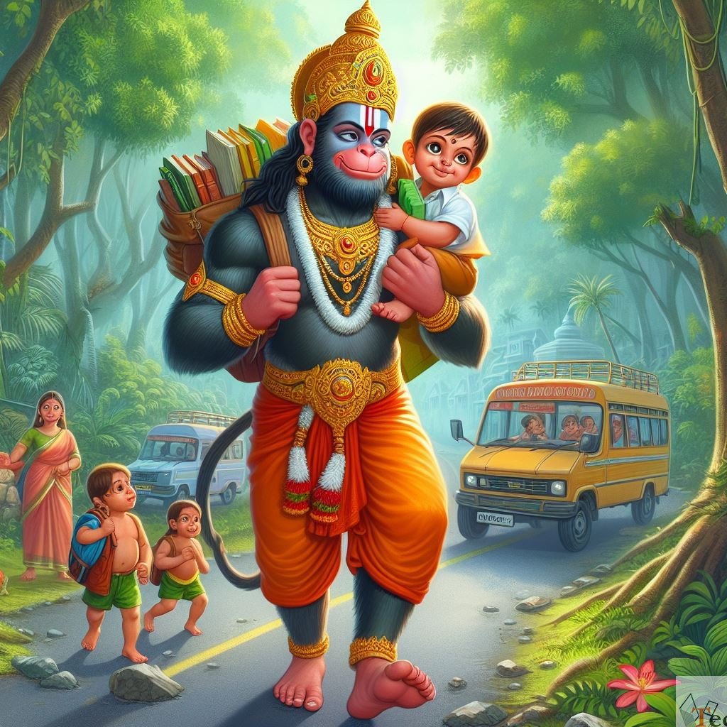 Hanuman carrying a devotee on shoulder.