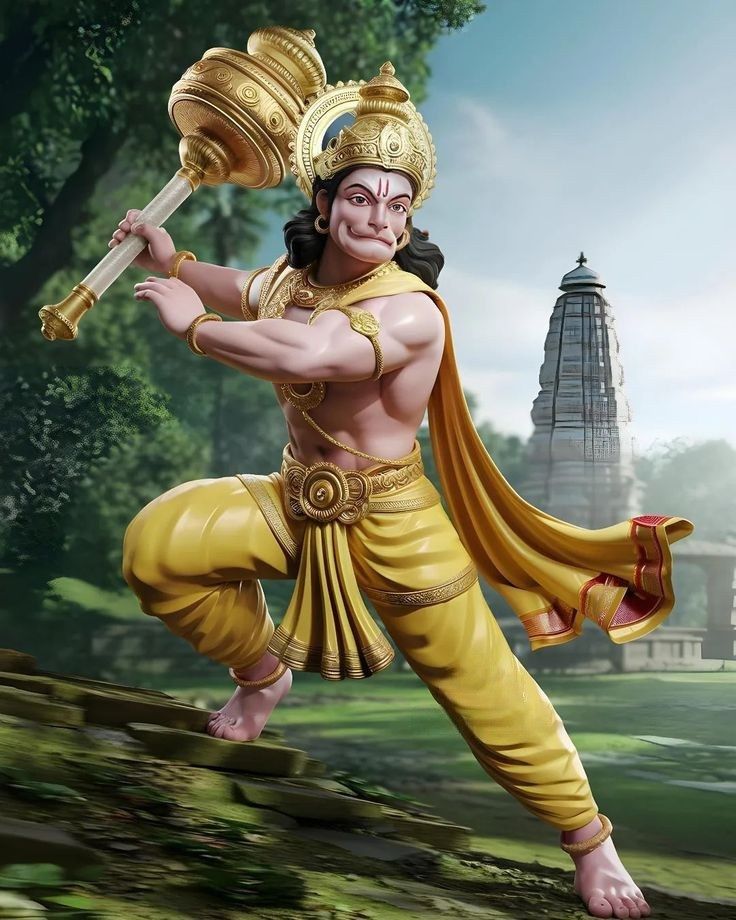 Hanuman leaping with the Sanjeevani mountain.