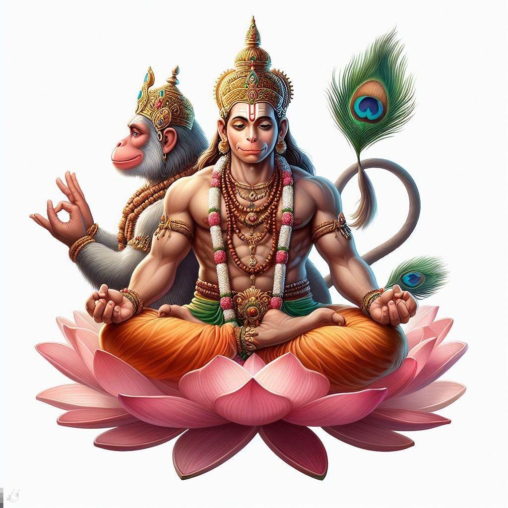 Hanuman meditating on a lotus flower