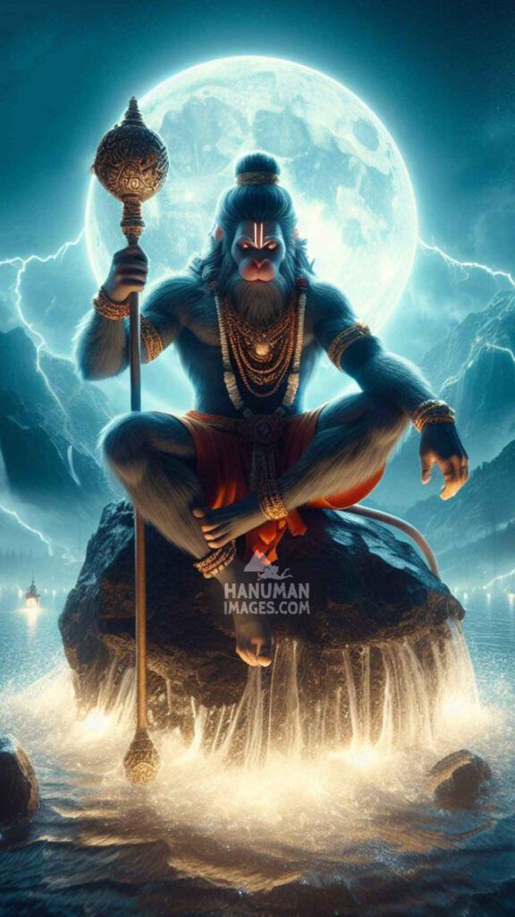 Hanuman seated under full moon light