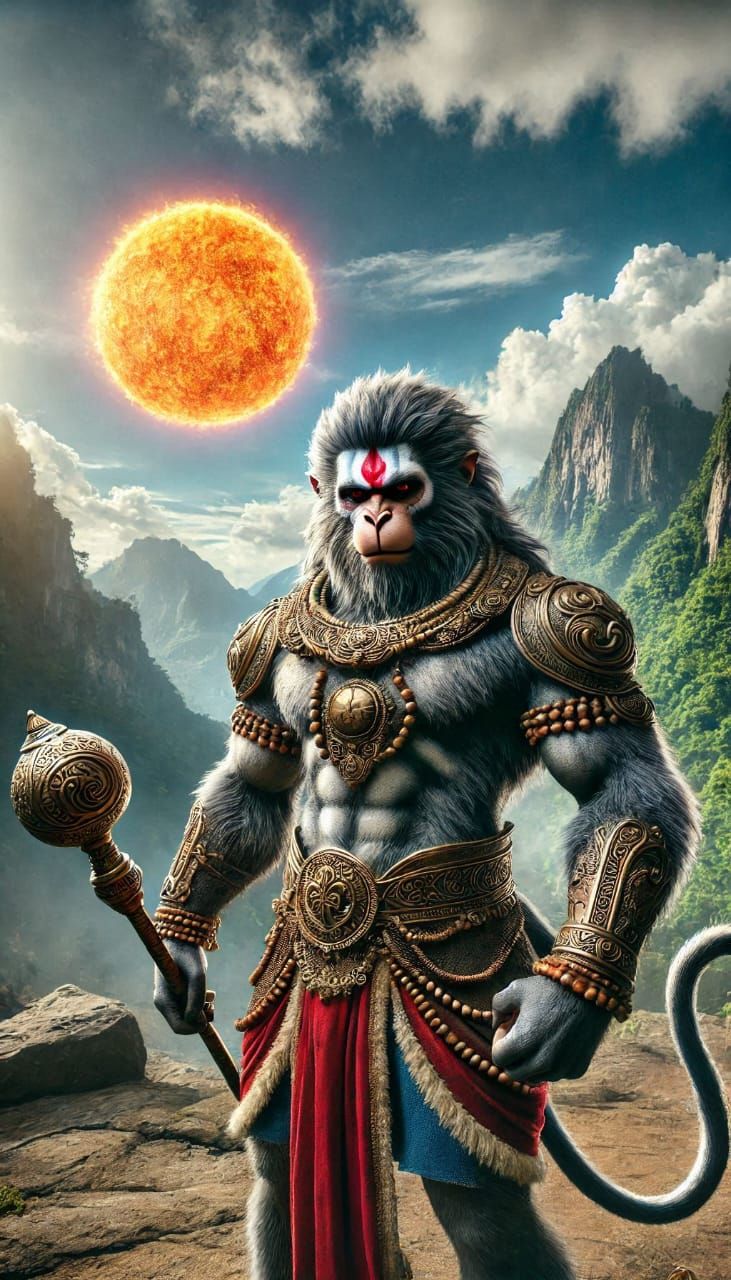 Powerful Hanuman poised for action.