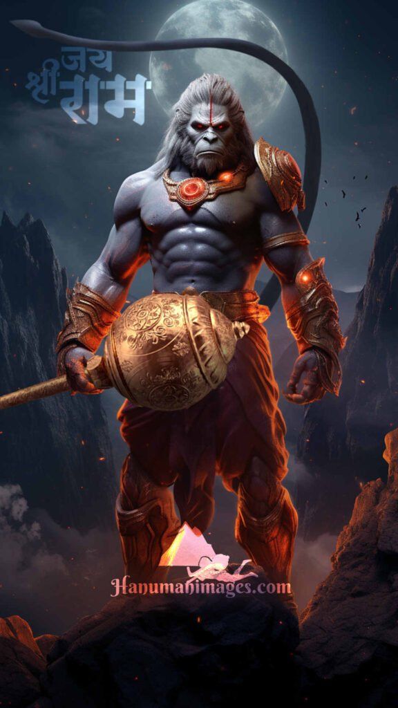 Powerful Hanuman carrying a mountain