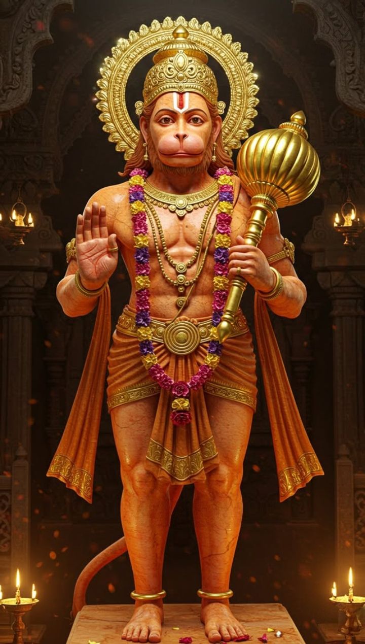 Hanuman holding a mace, divine image.