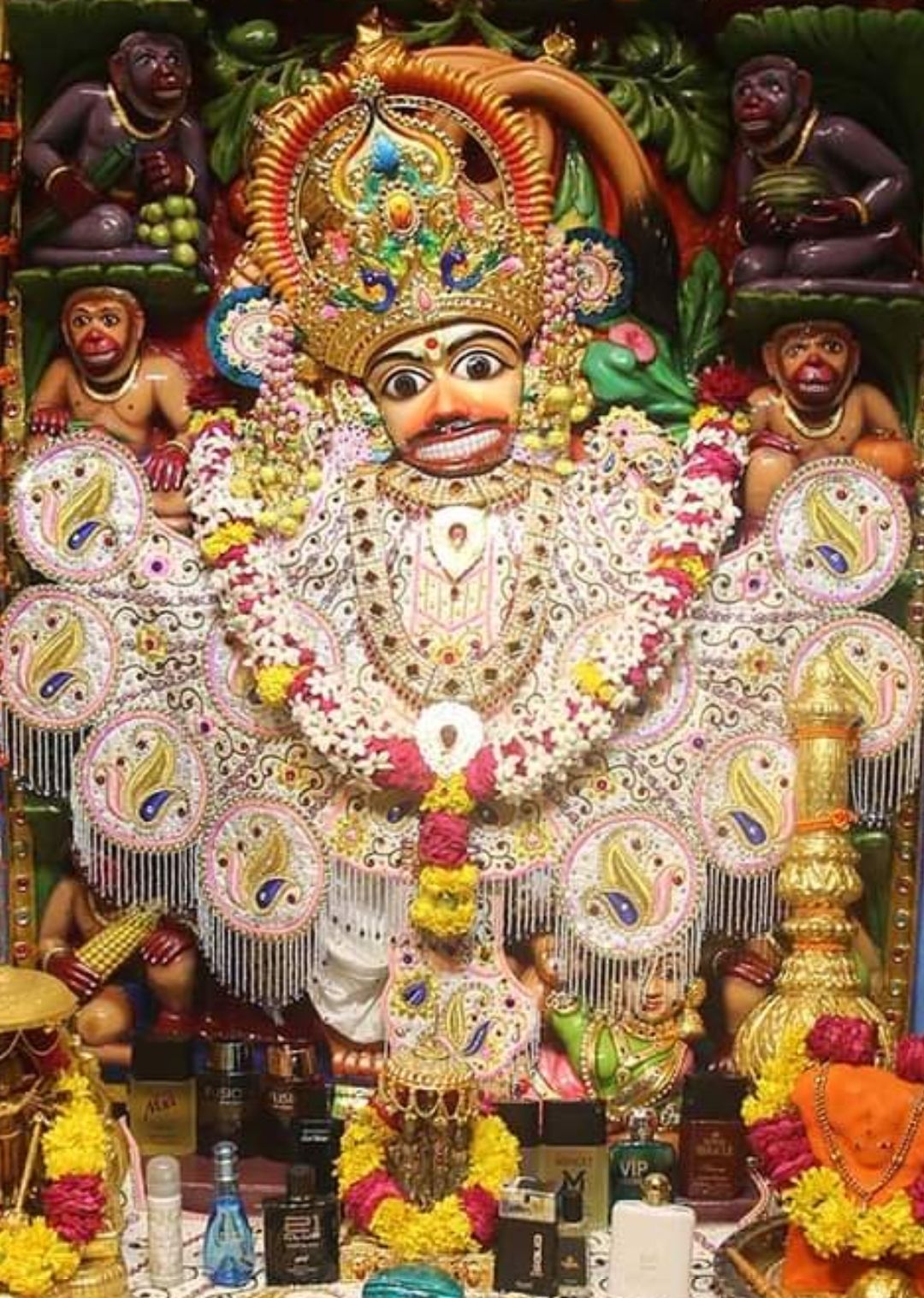 Powerful Hanuman portrait with floral garland