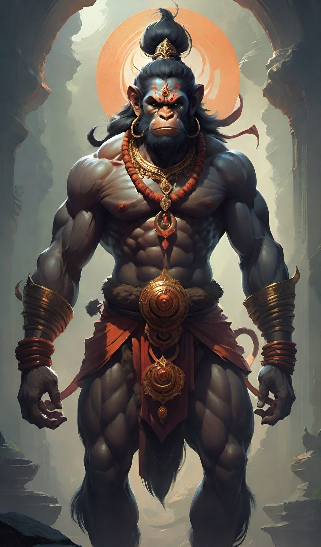 Powerful Hanuman portrait with mace